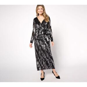 Dennis Basso Women's Petite Dress 10P Burnout Evening Gown Black A672993